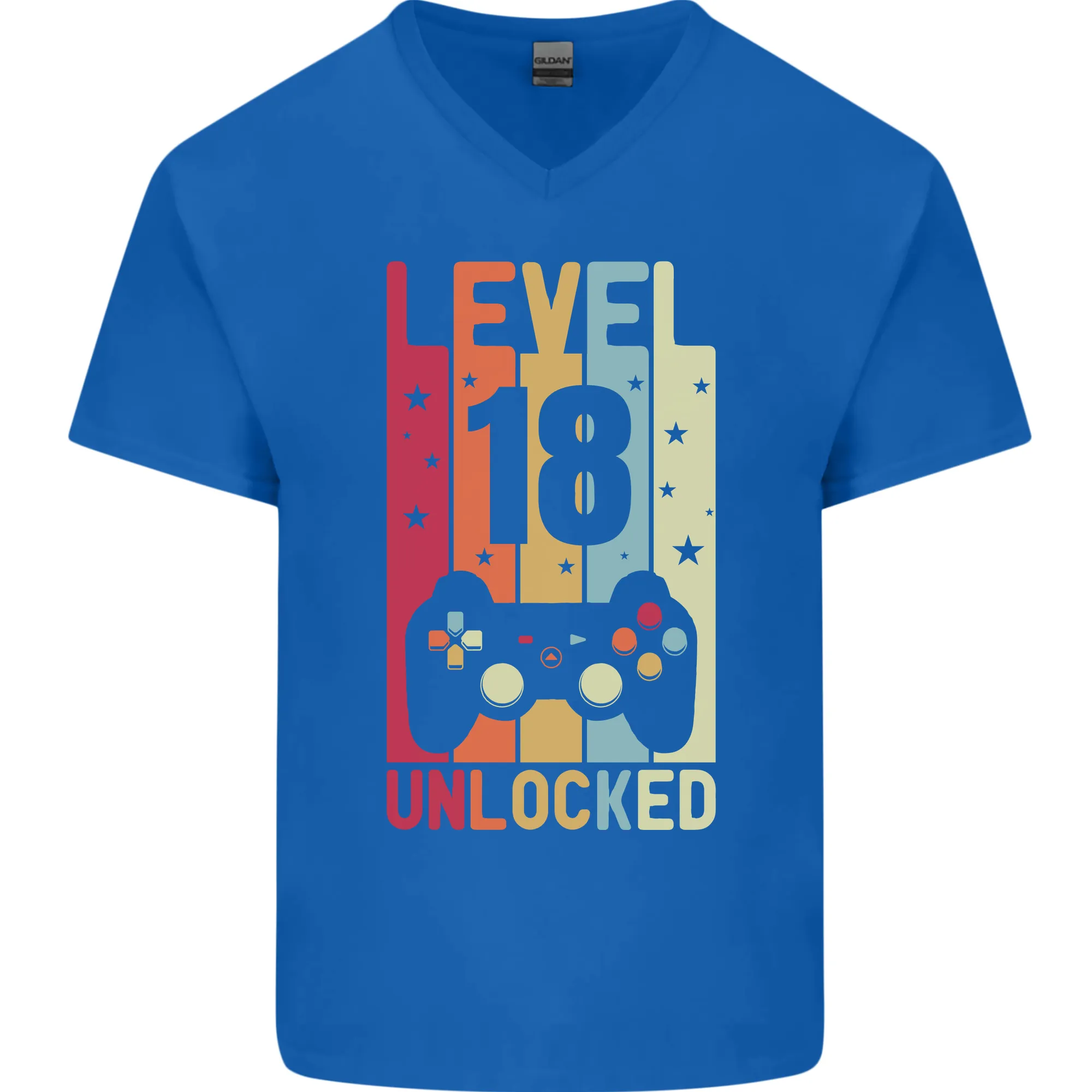 18th Birthday 18 Year Old Level Up Gaming Mens V-Neck Cotton T-Shirt