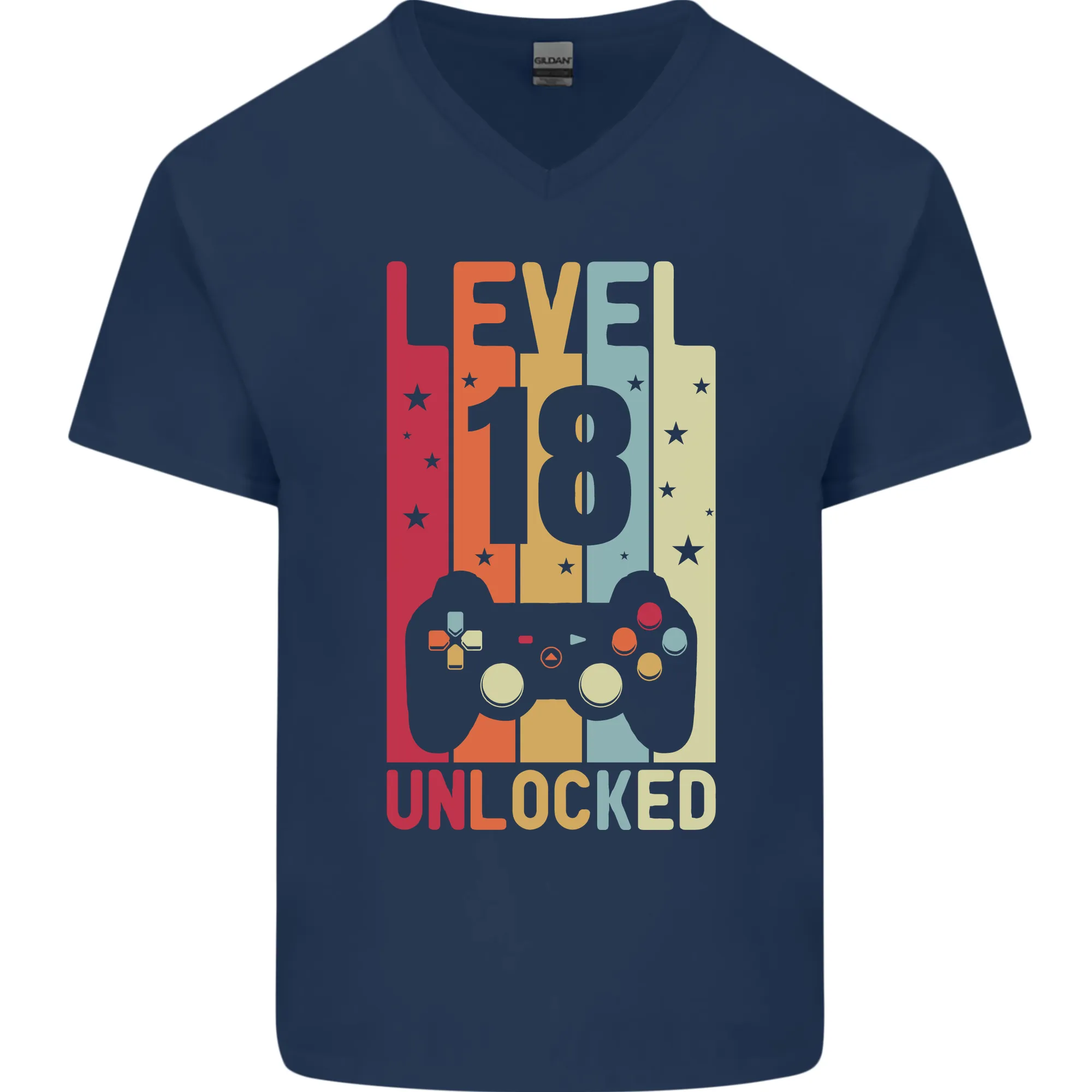 18th Birthday 18 Year Old Level Up Gaming Mens V-Neck Cotton T-Shirt