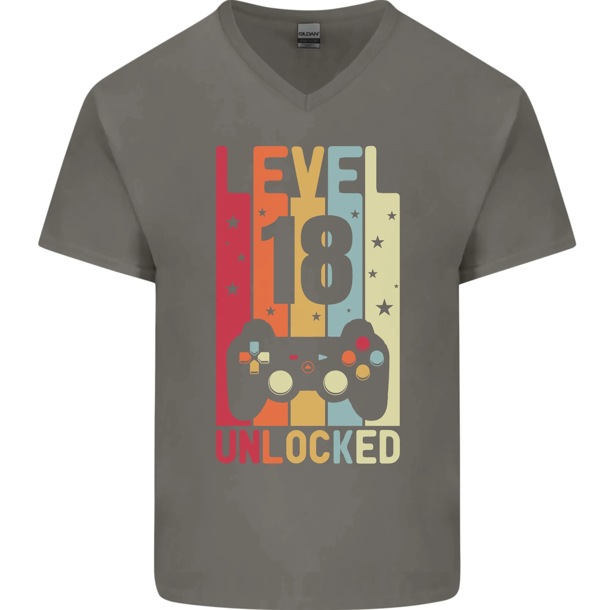 18th Birthday 18 Year Old Level Up Gaming Mens V-Neck Cotton T-Shirt