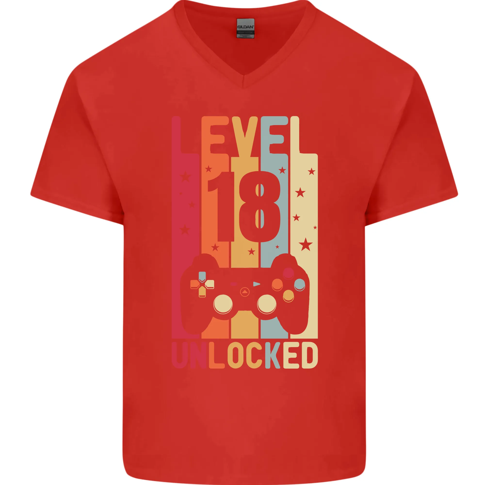 18th Birthday 18 Year Old Level Up Gaming Mens V-Neck Cotton T-Shirt