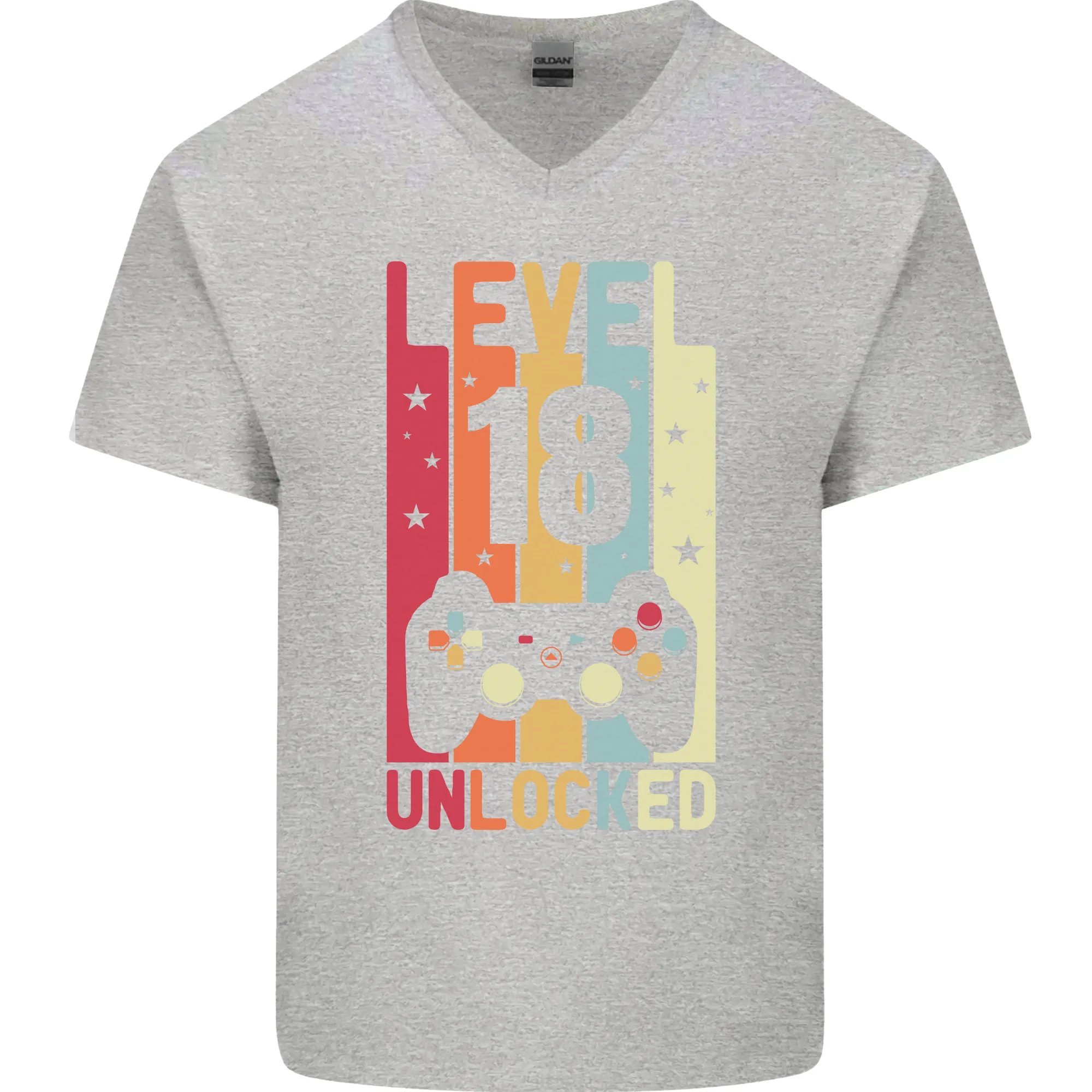 18th Birthday 18 Year Old Level Up Gaming Mens V-Neck Cotton T-Shirt