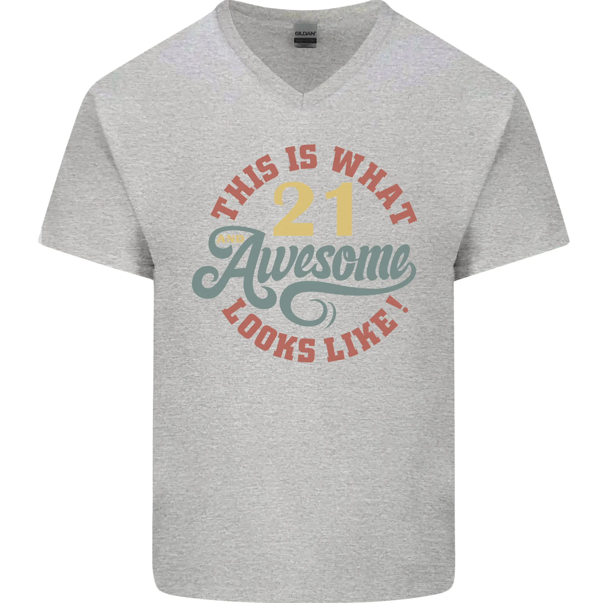 21st Birthday 21 Year Old Awesome Looks Like Mens V-Neck Cotton T-Shirt