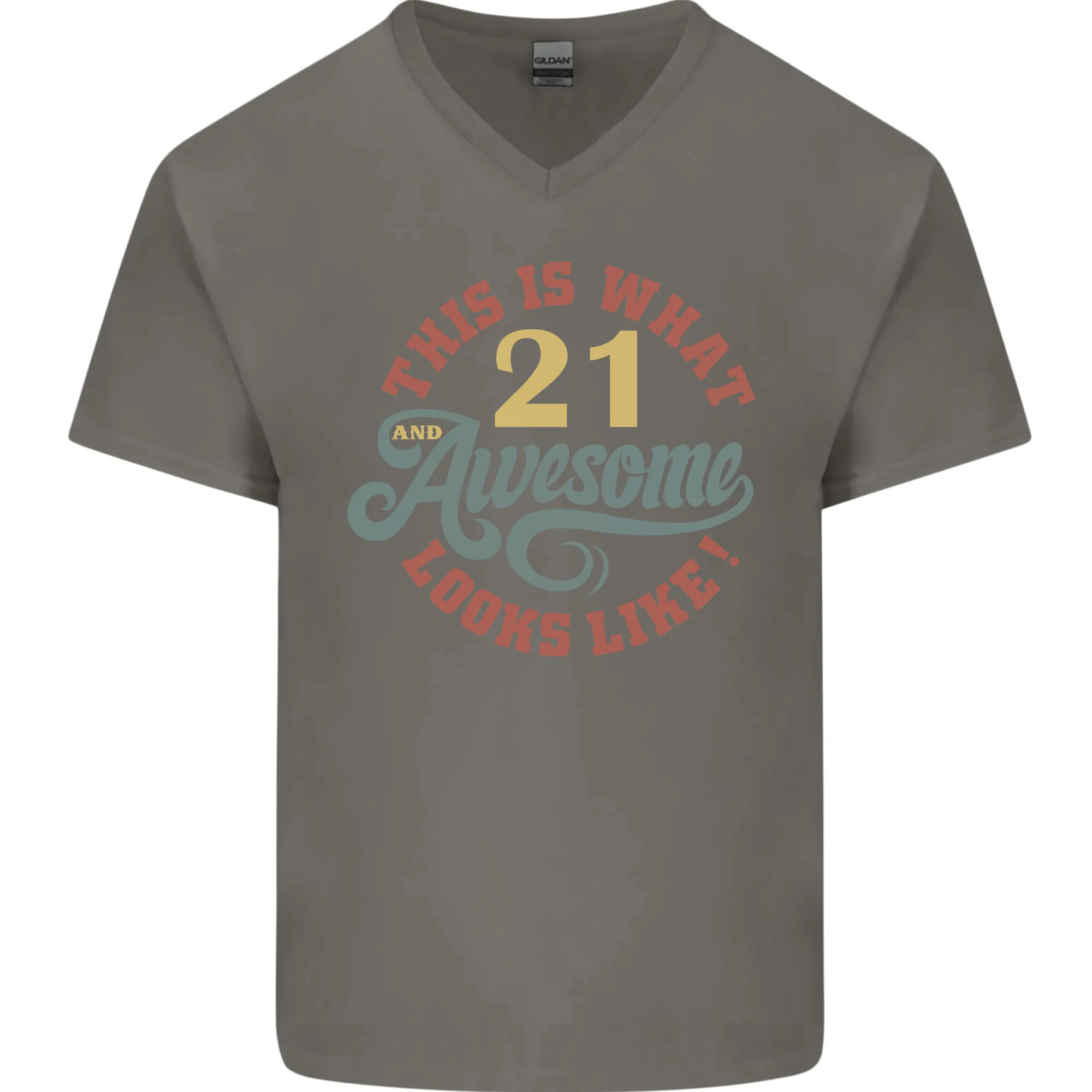 21st Birthday 21 Year Old Awesome Looks Like Mens V-Neck Cotton T-Shirt