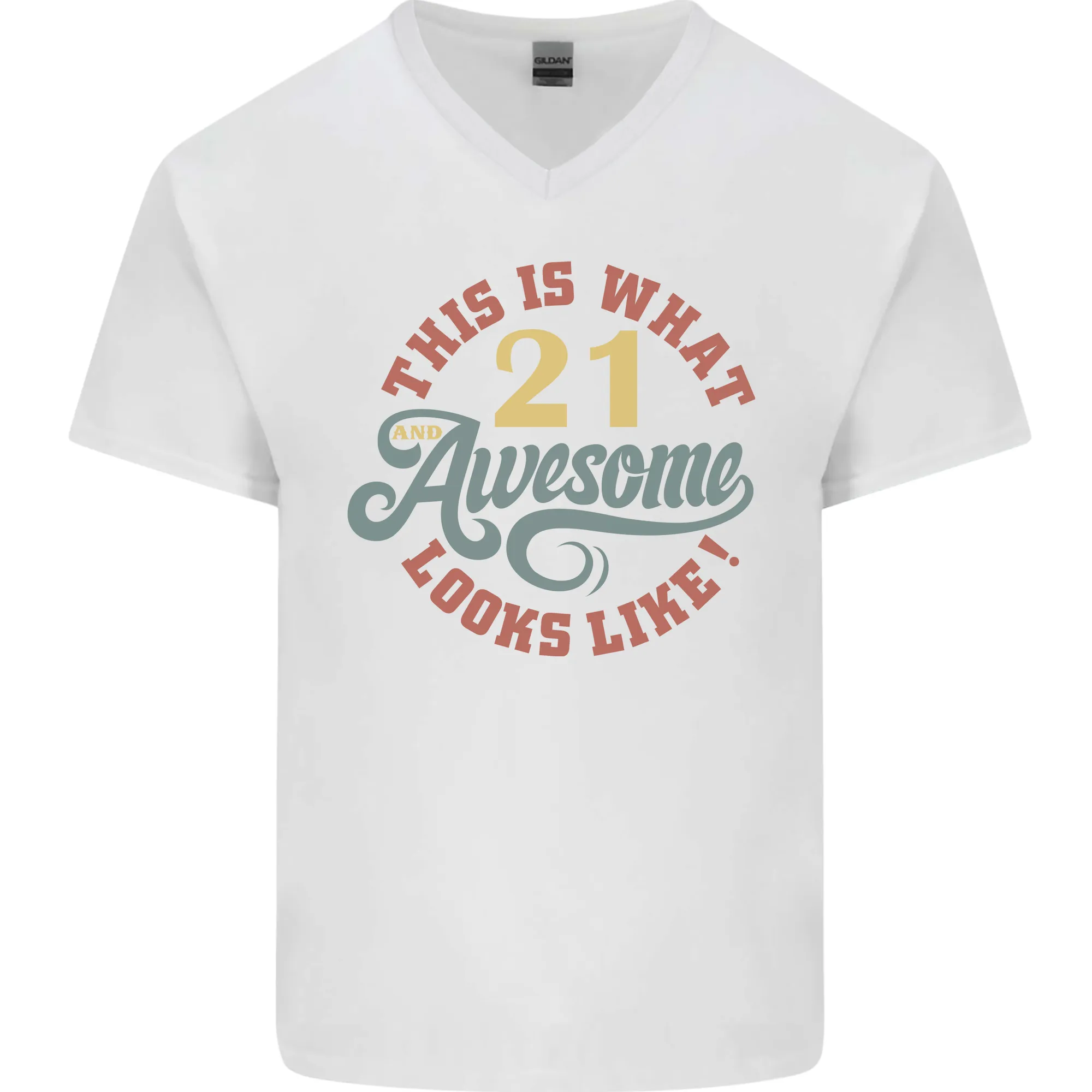 21st Birthday 21 Year Old Awesome Looks Like Mens V-Neck Cotton T-Shirt