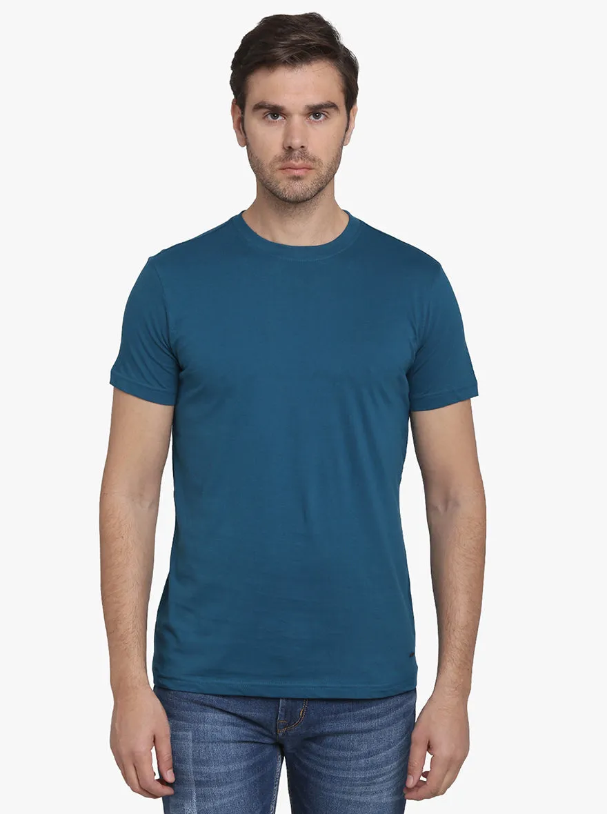 Aegean Blue Solid Slim Fit T-Shirt  | JadeBlue