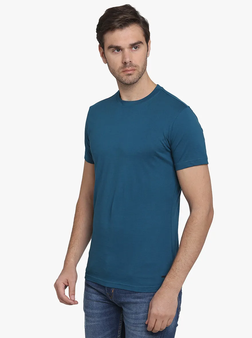 Aegean Blue Solid Slim Fit T-Shirt  | JadeBlue