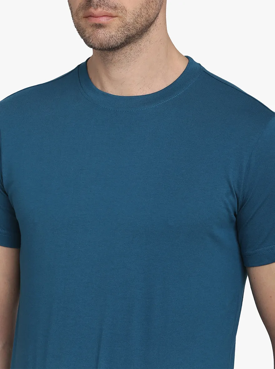 Aegean Blue Solid Slim Fit T-Shirt  | JadeBlue