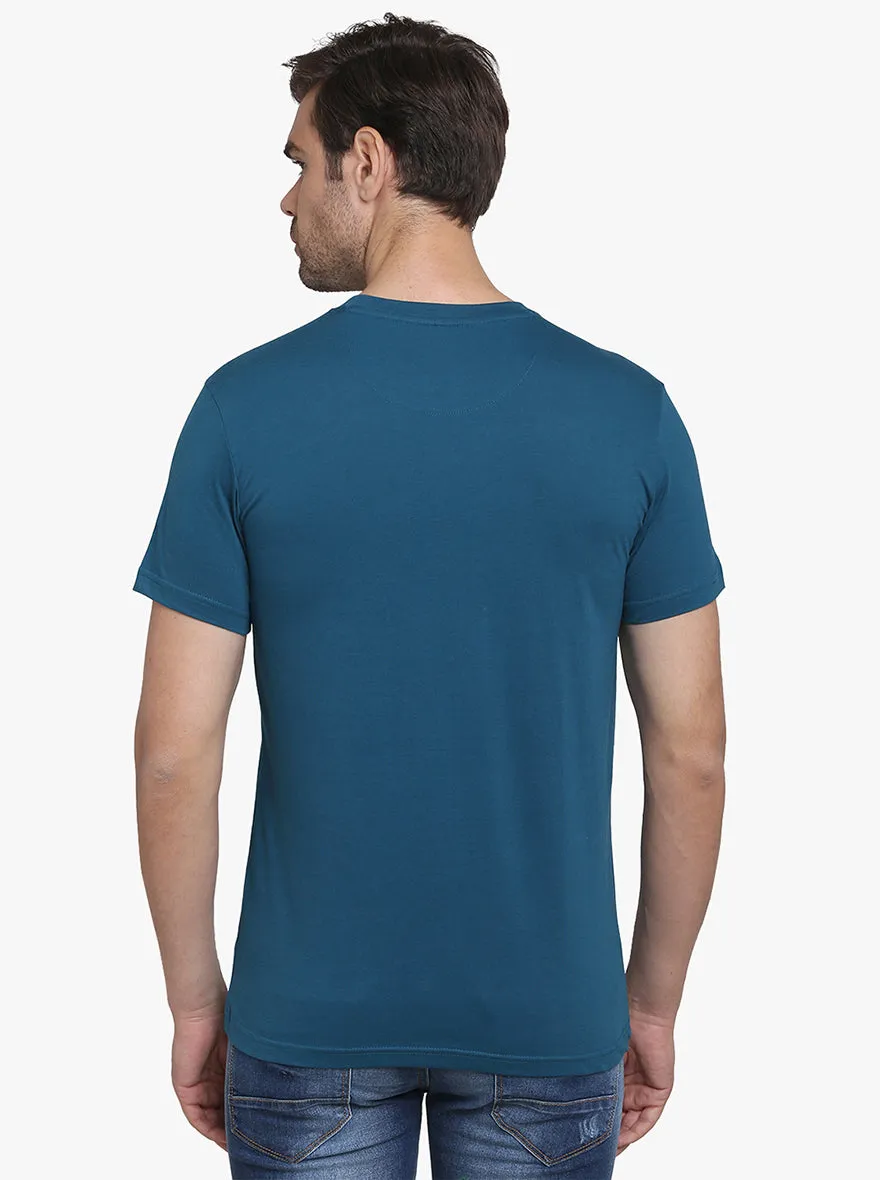 Aegean Blue Solid Slim Fit T-Shirt  | JadeBlue