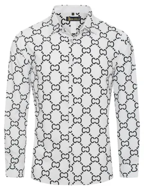 Baldelli White and Black Print Italian Design Men's Long Sleeve Shirt Regular-Fit Style No: CHLS-2060