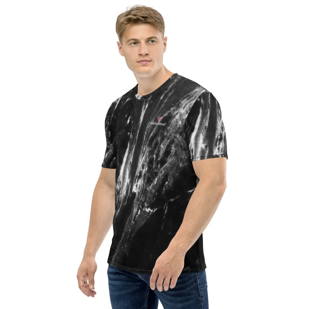 Black Grey Marble Men's T-shirt, Abstract Gray Marbled Print Luxury Tee For Men-Made in USA/EU/MX