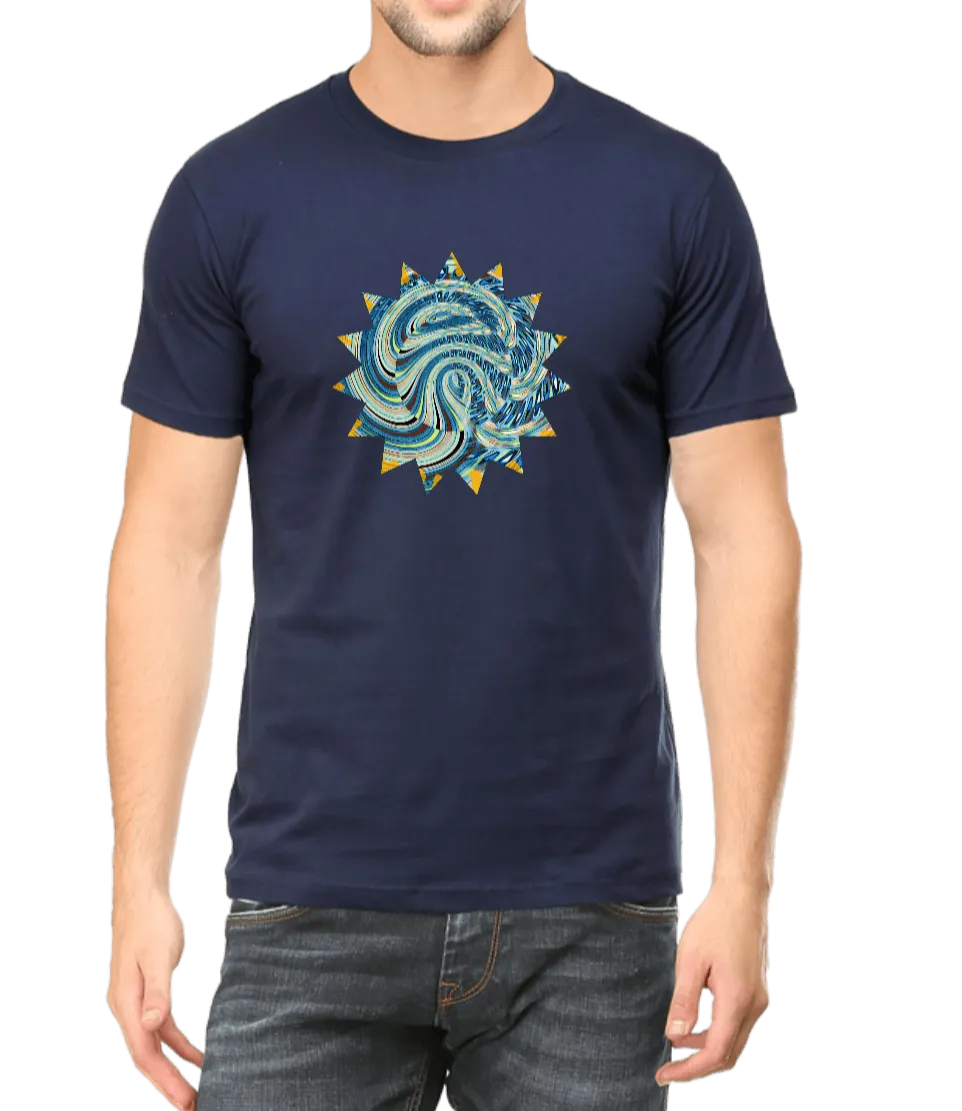 Blue & Grey Wheel Geometric Design Men's T Shirt D10