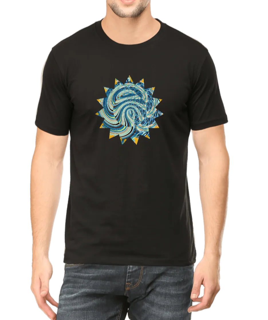 Blue & Grey Wheel Geometric Design Men's T Shirt D10