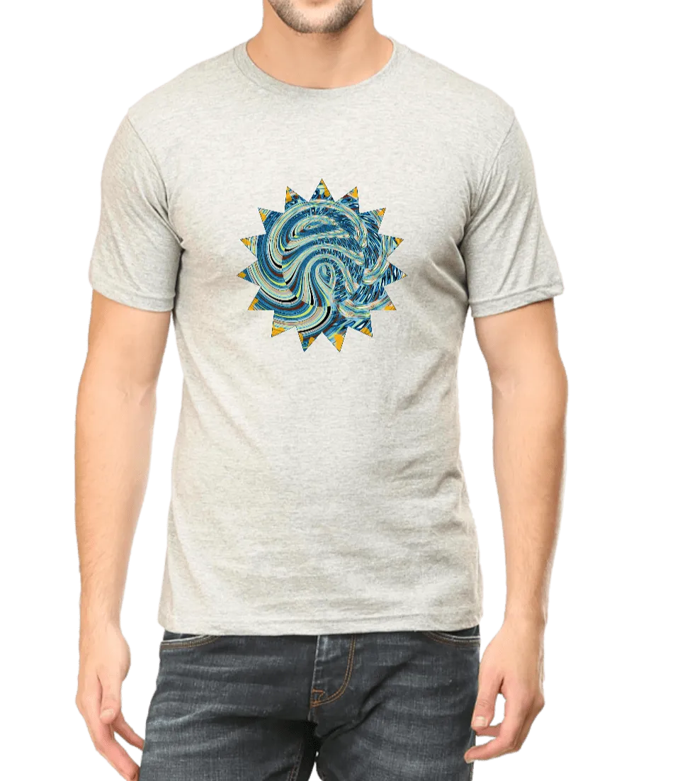 Blue & Grey Wheel Geometric Design Men's T Shirt D10