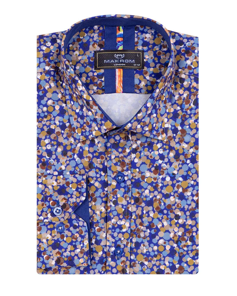 Blue Colourful Ink Print Men's Shirt