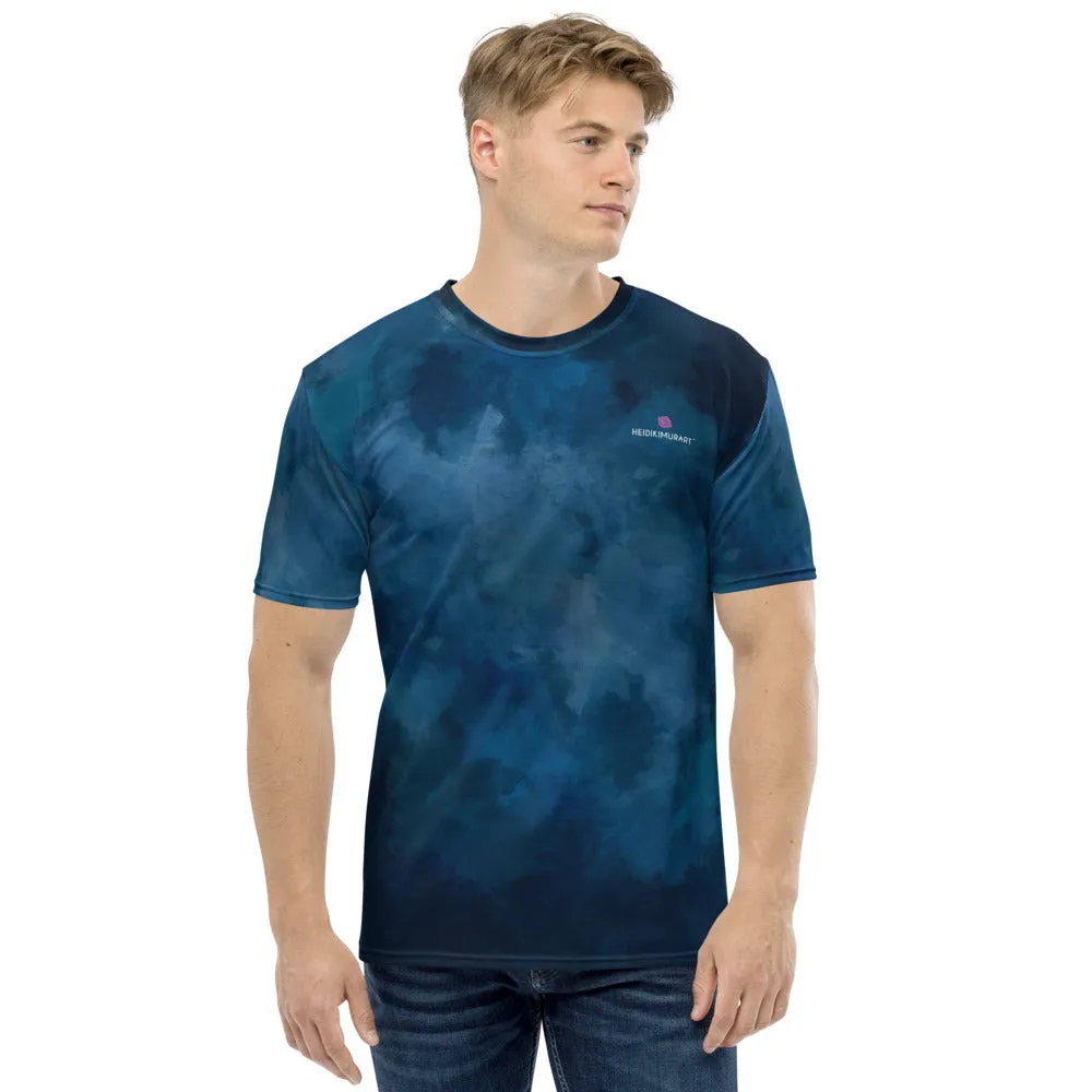 Blue Tie Dye Men's T-shirt, Abstract Dark Blue Tie Dye Print Designer Luxury Tee For Me-Made in USA/EU/MX (US Size: XS-2XL)