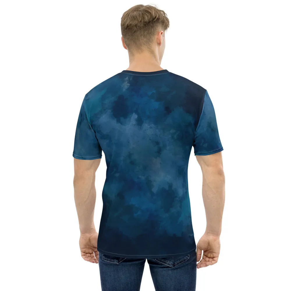 Blue Tie Dye Men's T-shirt, Abstract Dark Blue Tie Dye Print Designer Luxury Tee For Me-Made in USA/EU/MX (US Size: XS-2XL)