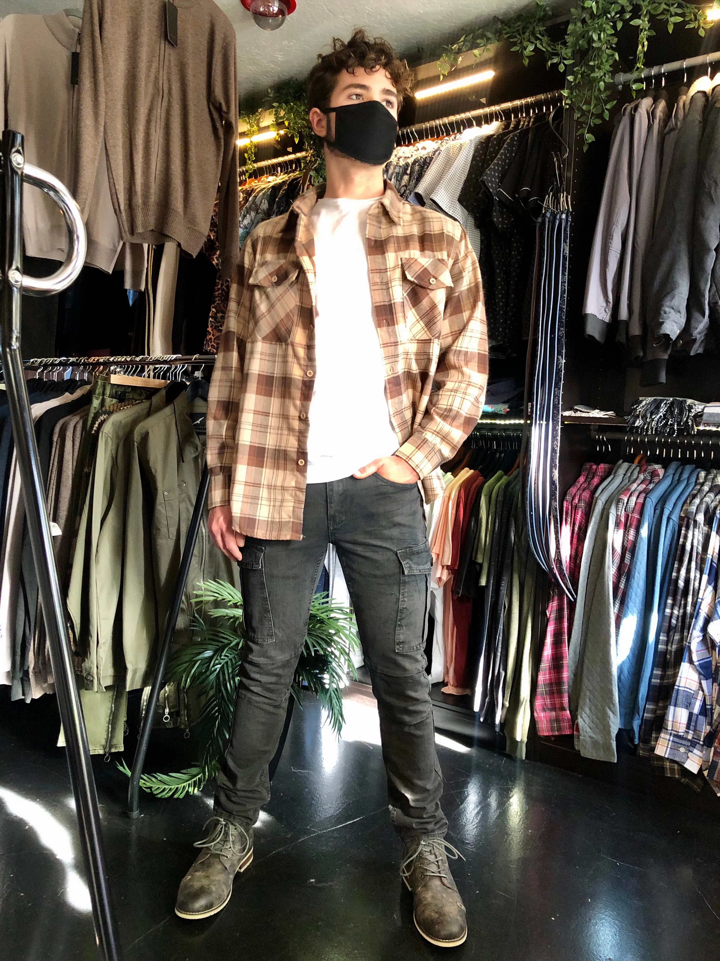 Brown Khaki Relaxed Fit Flannel Long Sleeve