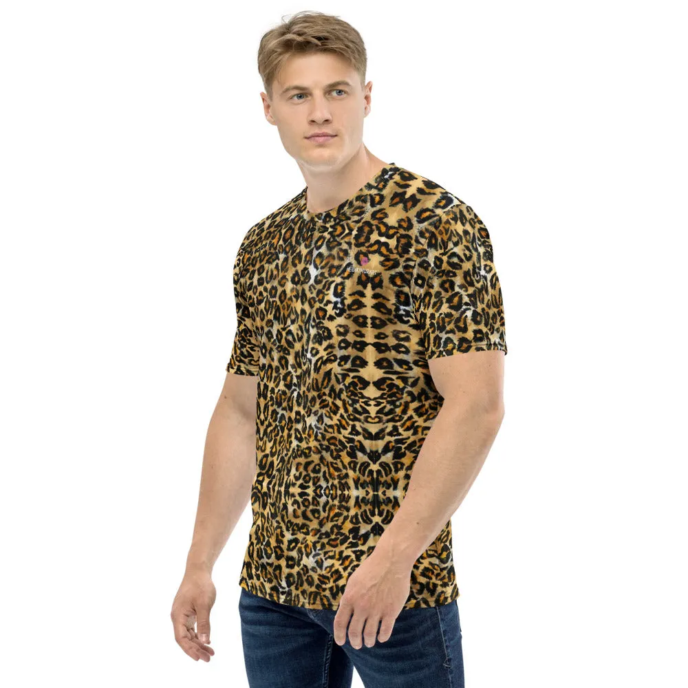 Brown Leopard Men's T-shirt, Cute Animal Print Luxury Tee For Men-Made in USA/EU/MX (US Size: XS-2XL)