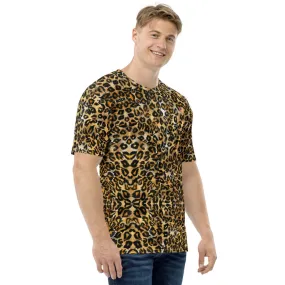 Brown Leopard Men's T-shirt, Cute Animal Print Luxury Tee For Men-Made in USA/EU/MX (US Size: XS-2XL)