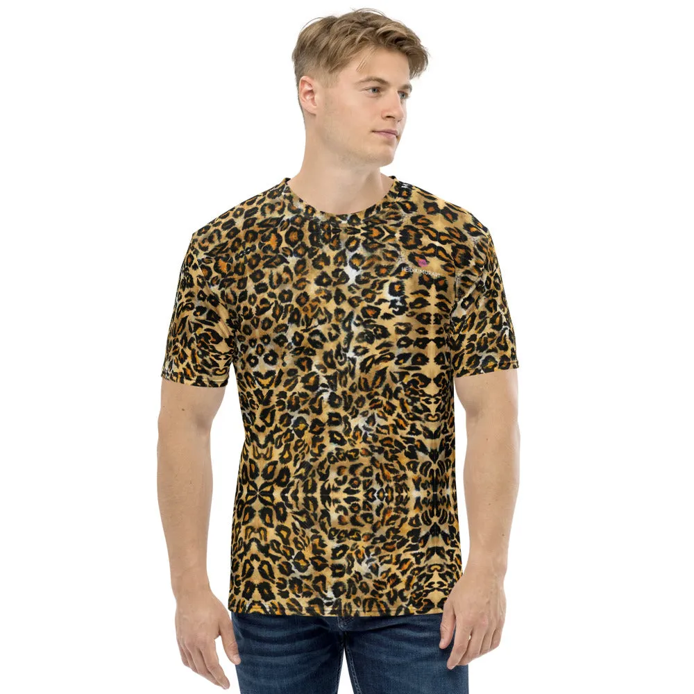 Brown Leopard Men's T-shirt, Cute Animal Print Luxury Tee For Men-Made in USA/EU/MX (US Size: XS-2XL)