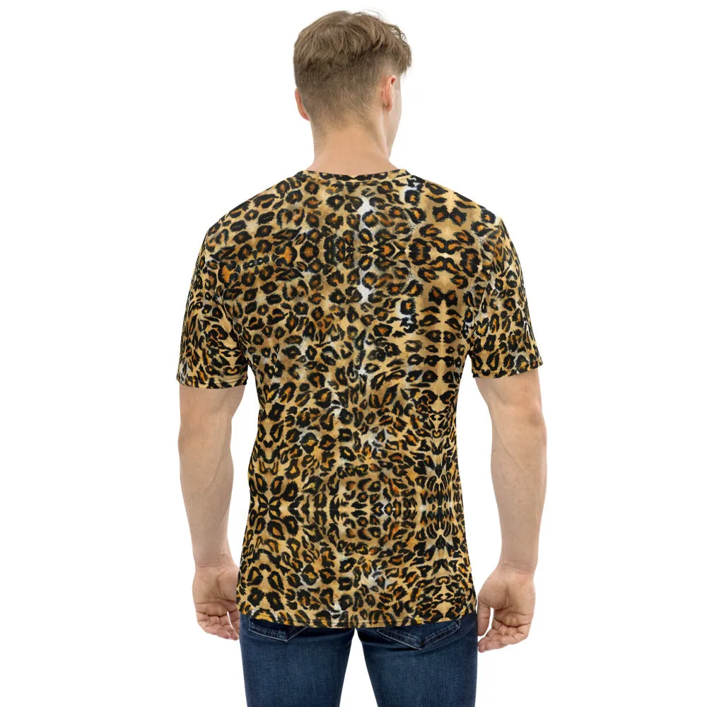 Brown Leopard Men's T-shirt, Cute Animal Print Luxury Tee For Men-Made in USA/EU/MX (US Size: XS-2XL)