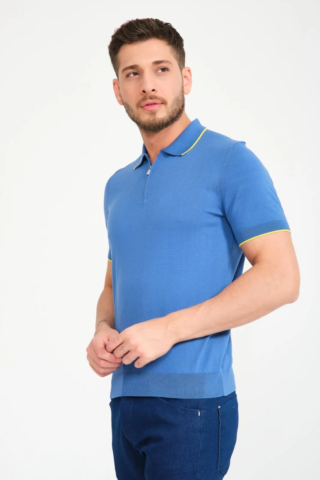 Cotton Zip Polo Shirt