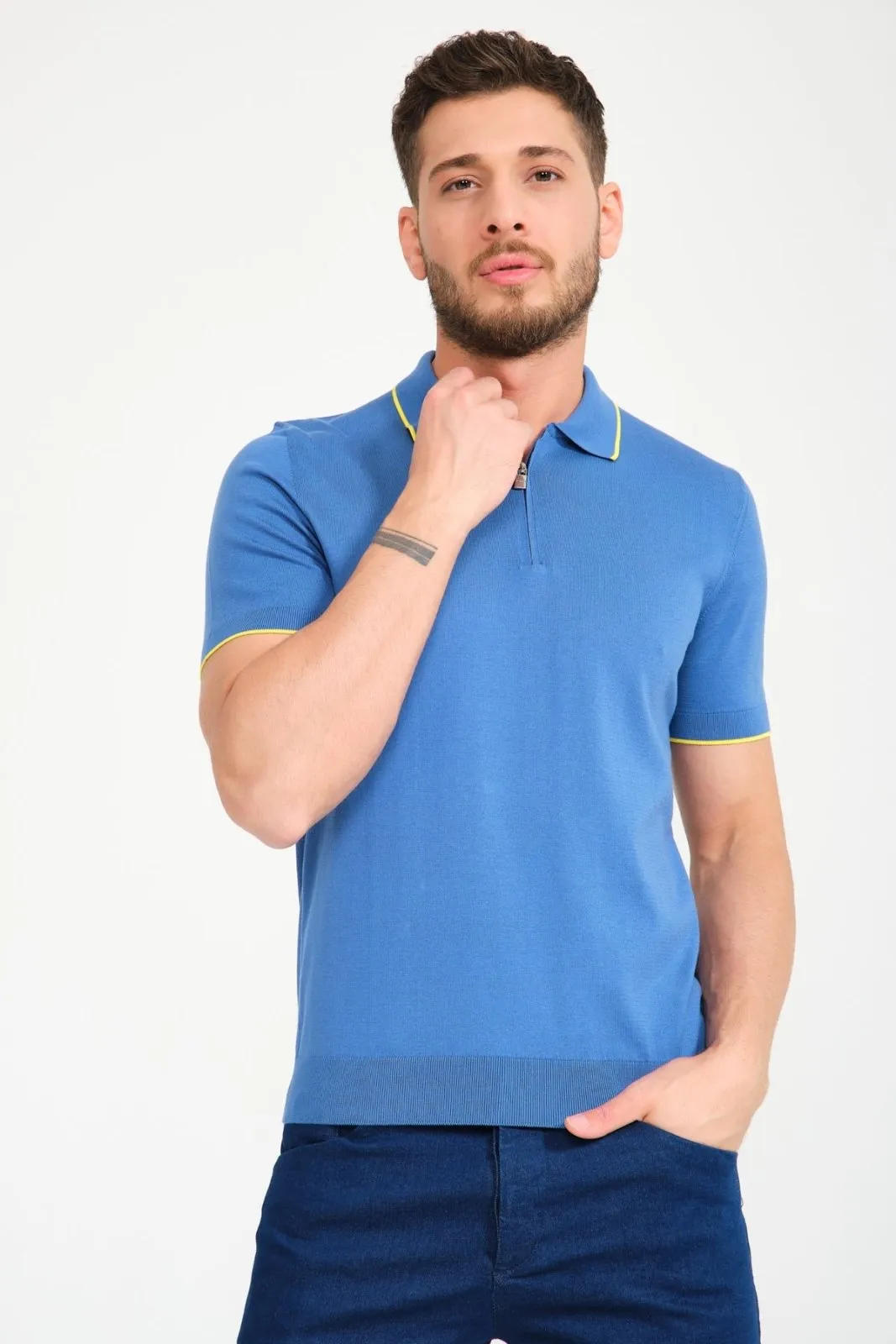 Cotton Zip Polo Shirt