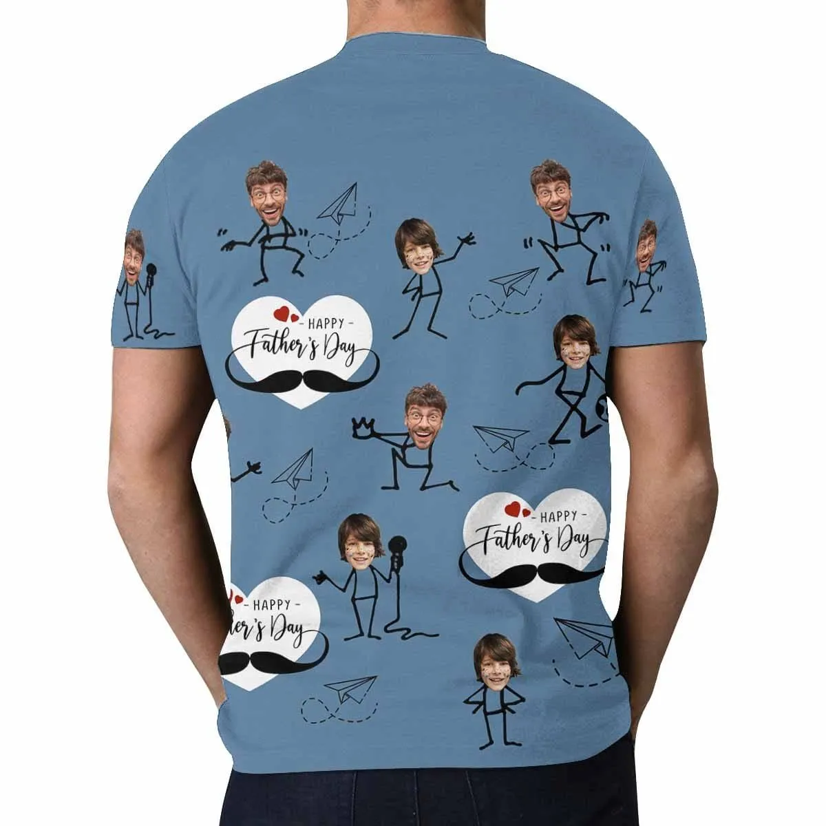 Custom Face Classic Unisex T-shirt Stick Figure Happy Father's Day Best Gift For DAD