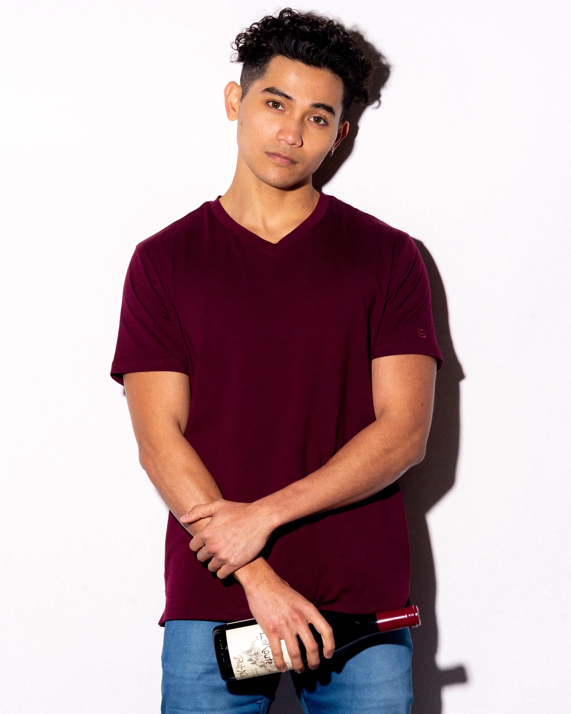 Essential V Neck T-Shirt - Burgundy