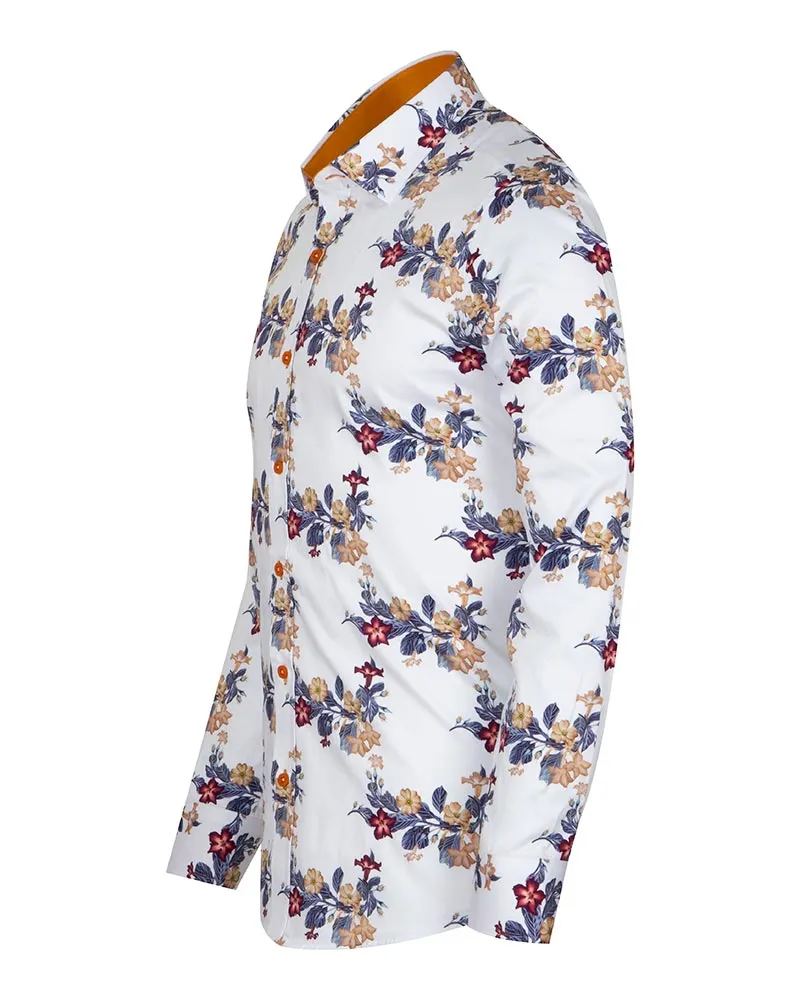 Floral Print Men's Shirt with Matching Handkerchief