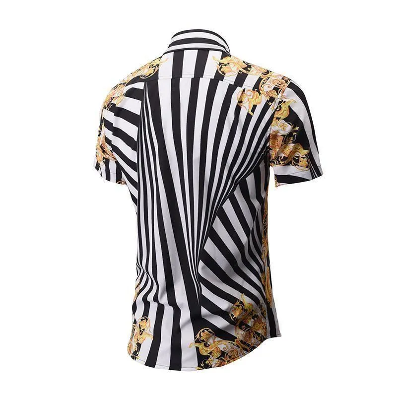 Floral Print Men's Shirts Short Sleeve Striped Shirts Men Casual Shirt