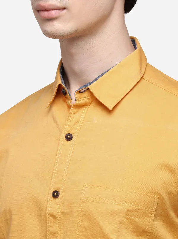 Golden Yellow Slim Fit Solid Casual Shirt | Greenfibre