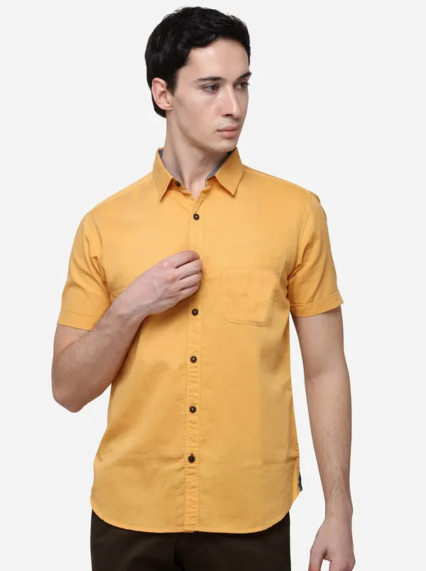 Golden Yellow Slim Fit Solid Casual Shirt | Greenfibre