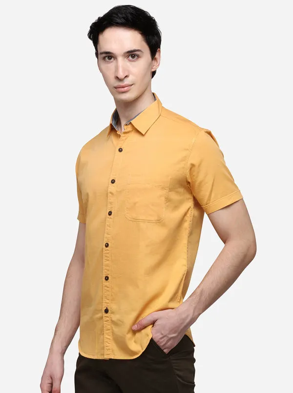 Golden Yellow Slim Fit Solid Casual Shirt | Greenfibre