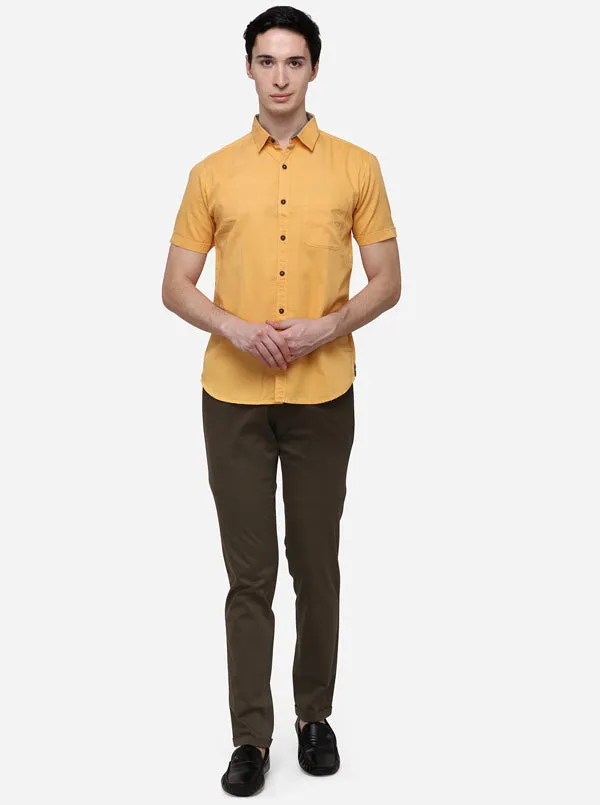 Golden Yellow Slim Fit Solid Casual Shirt | Greenfibre