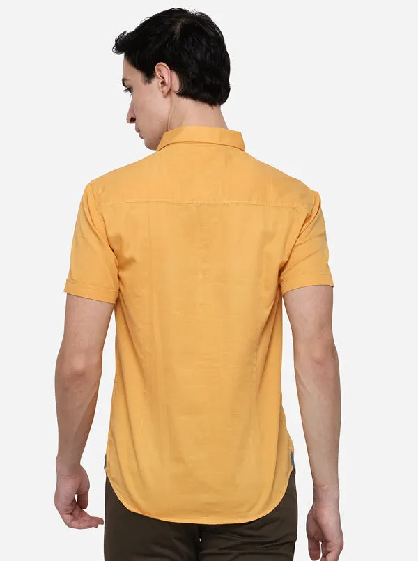 Golden Yellow Slim Fit Solid Casual Shirt | Greenfibre