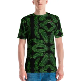 Green Palm Leaf Men's T-shirt, Black Tropical Leaves Hawaiian Style Tees For Men-Made in USA/EU