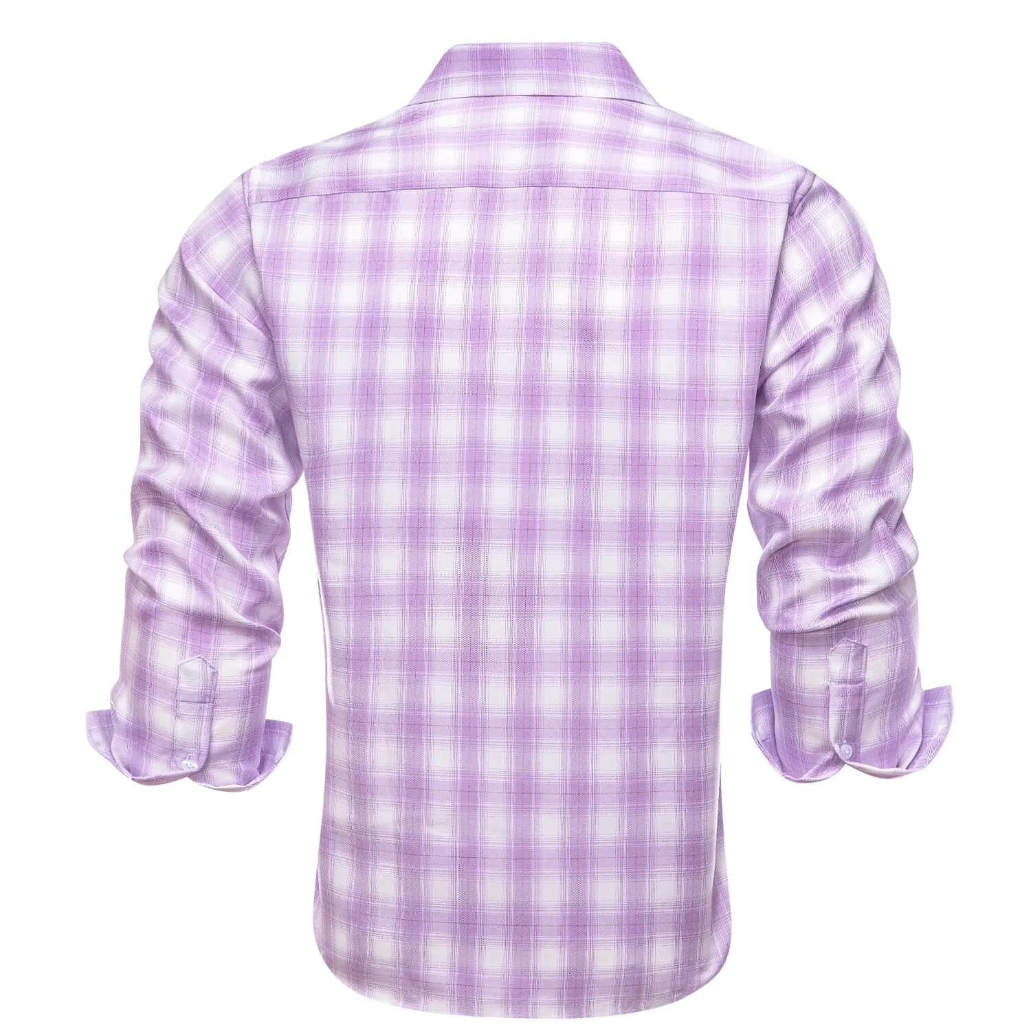 Hi-Tie Button Down Shirt Purple White Plaid Men's Silk Long Sleeve Shirt