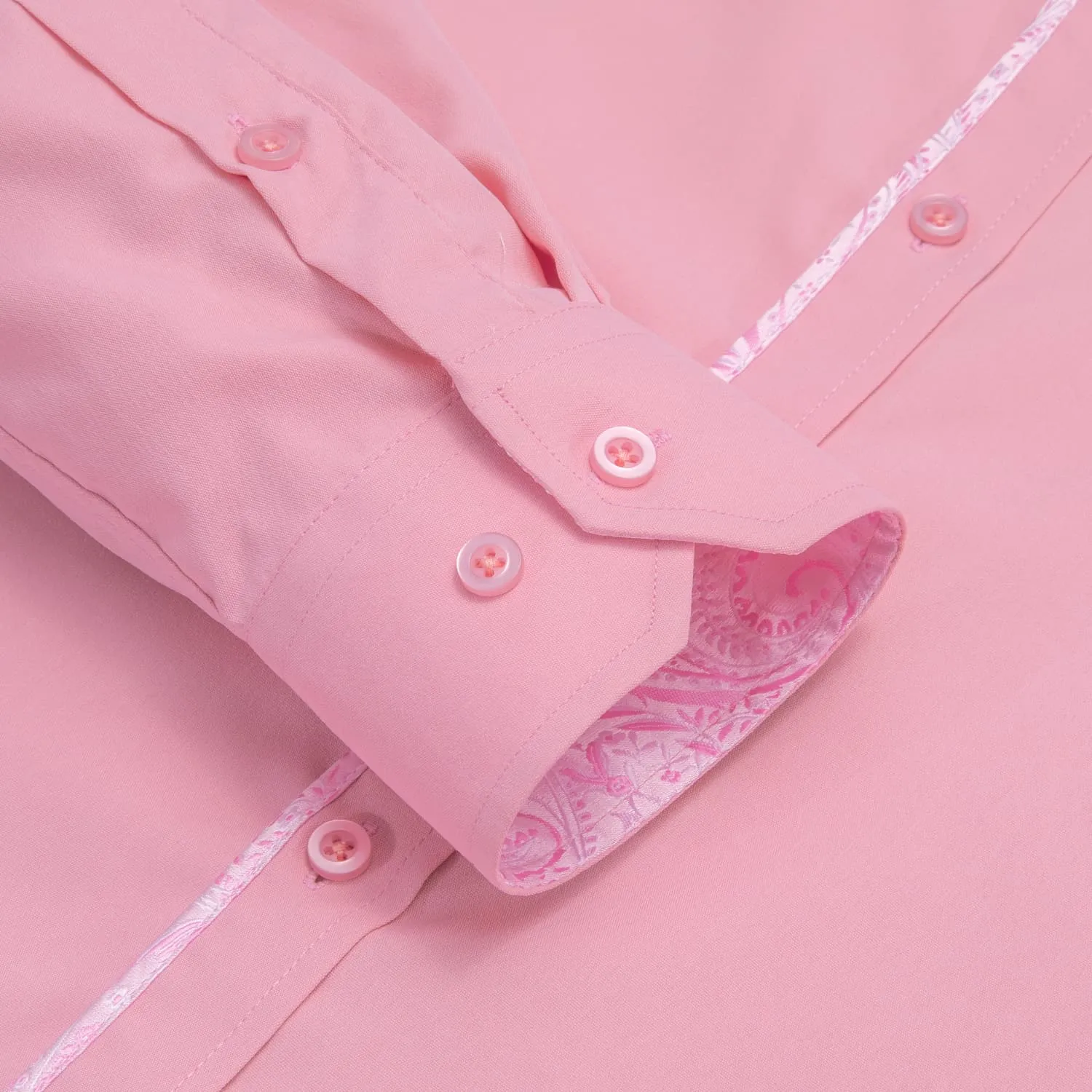 Hi-Tie Button Down Shirt Solid LightPink Shirt with Pink Jacquard Collar