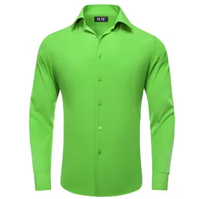 Hi-Tie Long Sleeve Shirt Green Solid Casual Men's Dress Shirt Top Wear