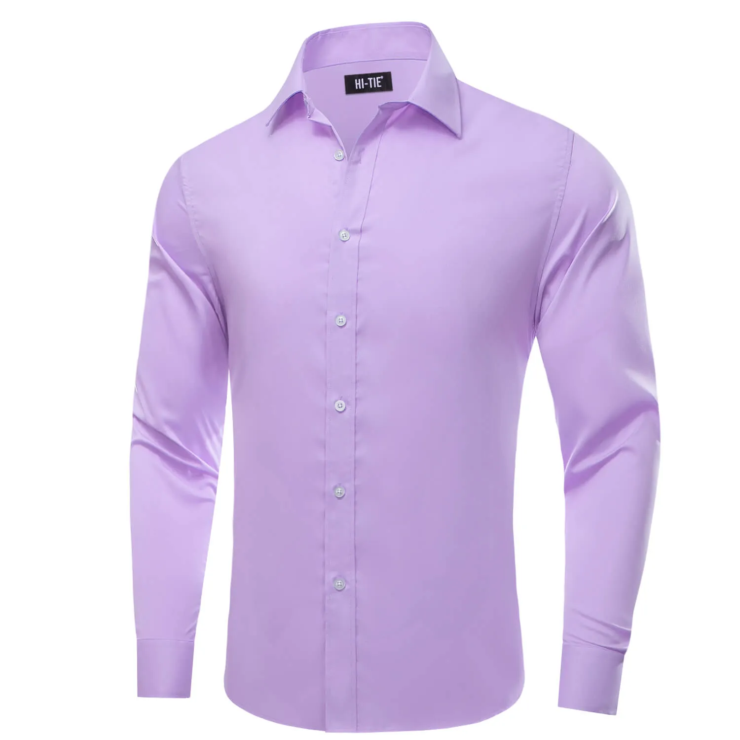 Hi-Tie Mens Dress Shirt Plum Purple Solid Silk Button Down Shirt