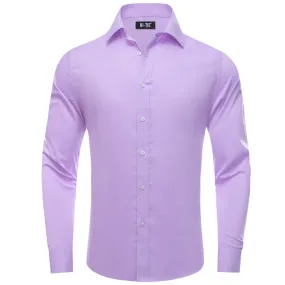 Hi-Tie Mens Dress Shirt Plum Purple Solid Silk Button Down Shirt