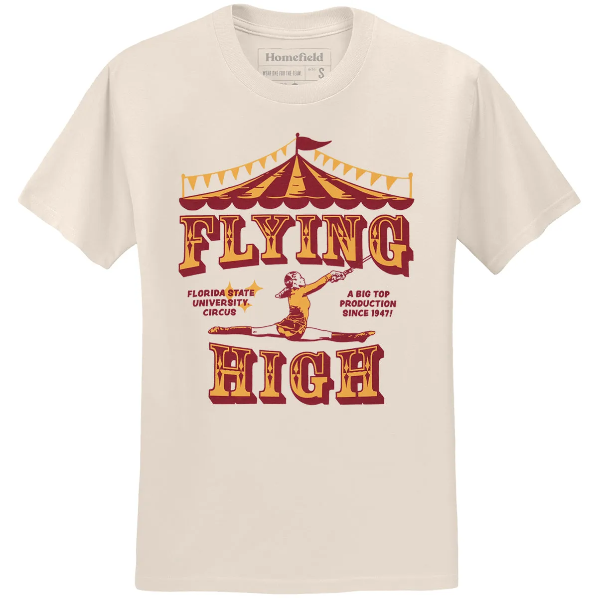 Homefield Adult/Unisex Vault Flying High Circus Design Short Sleeve T-shirt - Cream