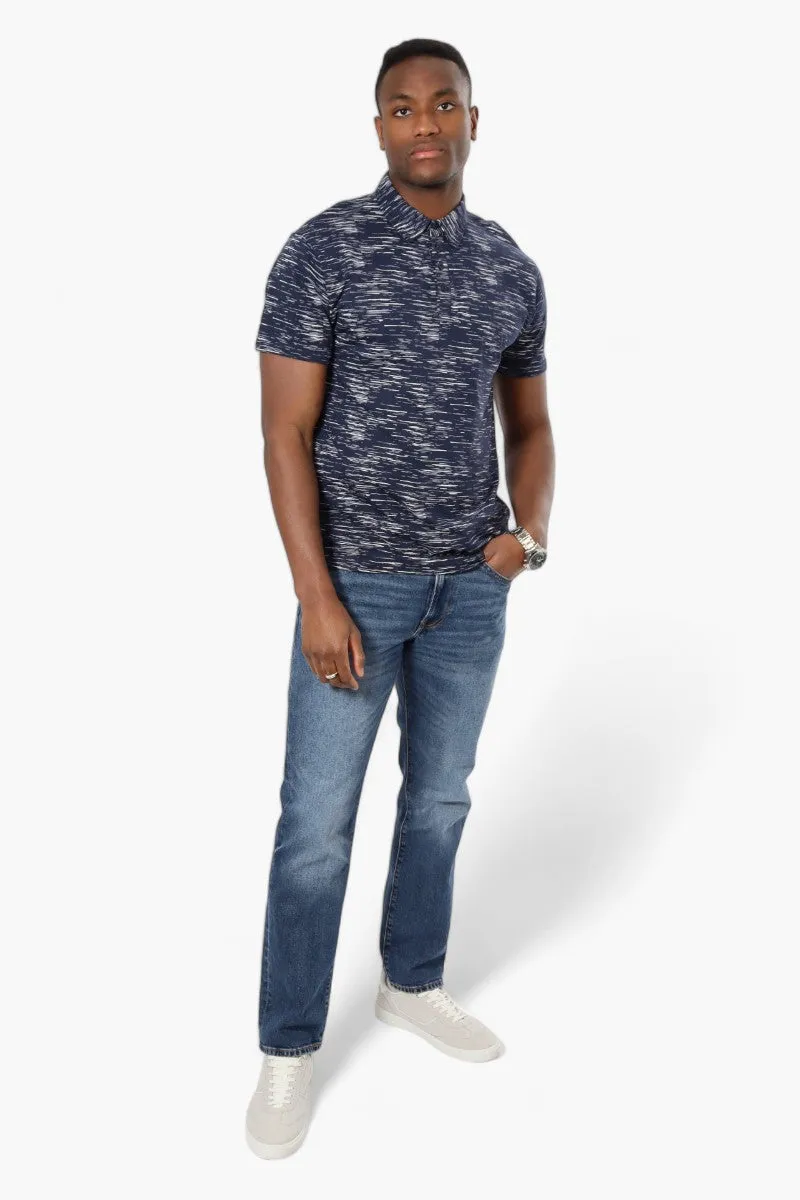 Jay Y. Ko Patterned Button Up Polo Shirt - Navy