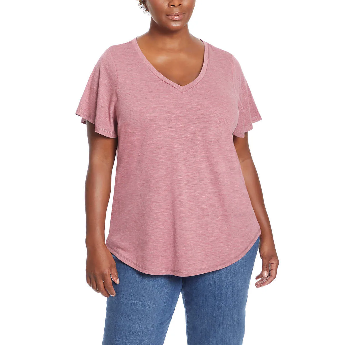 Jessica Simpson Women's Flutter Sleeve Tee Relaxed Fit V-Neck T-Shirt