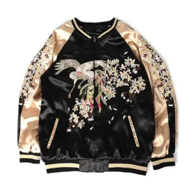 Jinquedai Baseball Bomber Jacket Men Women Satin Phoenix Embroidery Yokosuka Coat Spring Japan Double Sided Streetwear