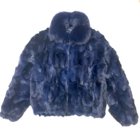 Kashani Men's Navy Full Fox Fur Bomber Coat