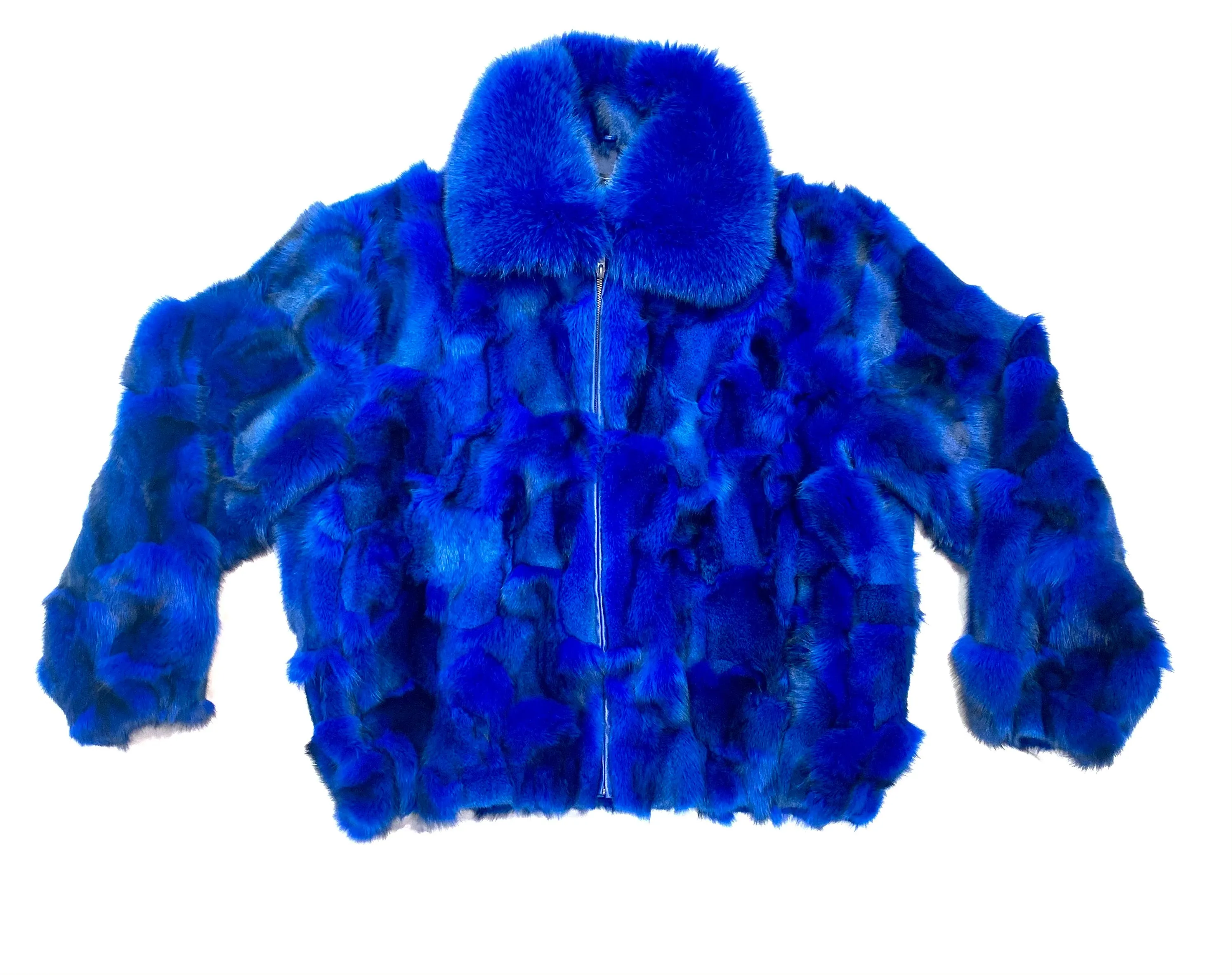 Kashani Men's Royal Blue Fox Fox Bomber  Coat