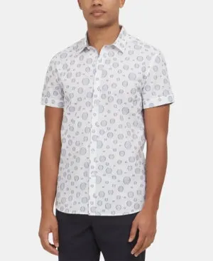 Kenneth Cole New York Mens Circle-Print Short Sleeve Shirt, Size Large