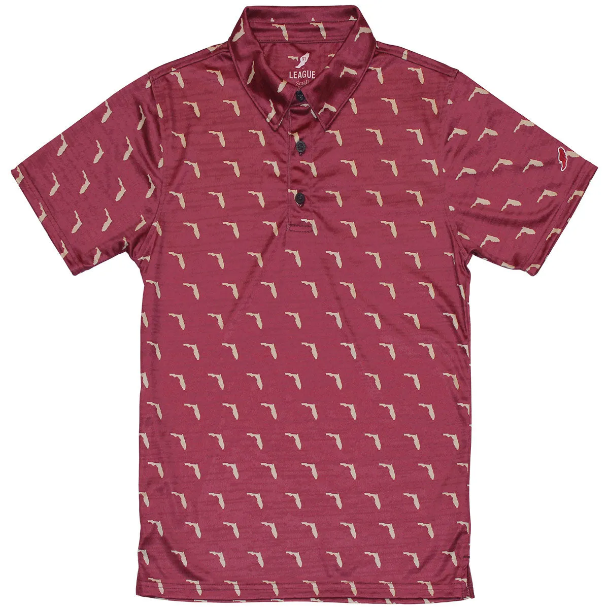 League Men's Vault State of Florida Design Sublimated Polo - Garnet